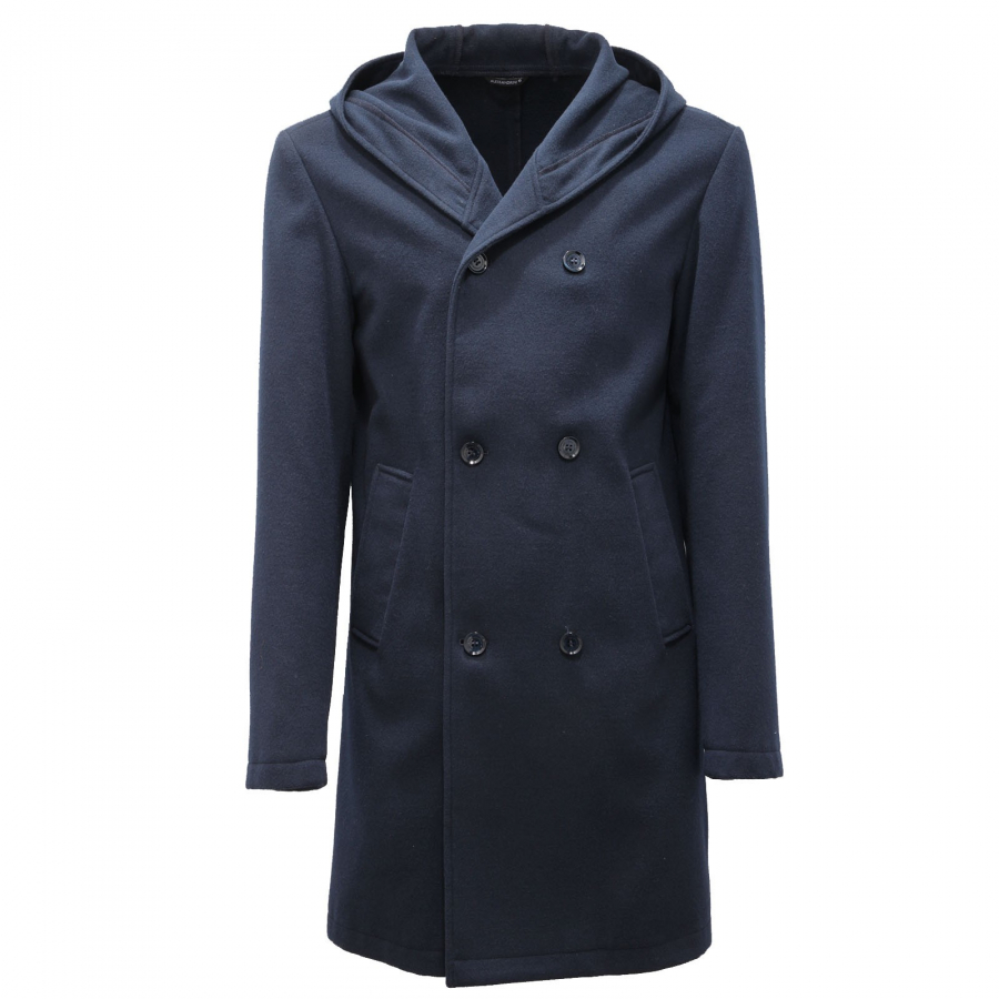 8833AF cappotto uomo DANIELE ALESSANDRINI blue hooded coat man