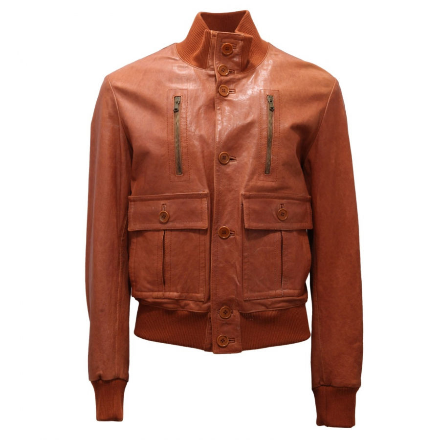 9805AI giubbotto pelle uomo B&W men vintage effect leather jacket brown
