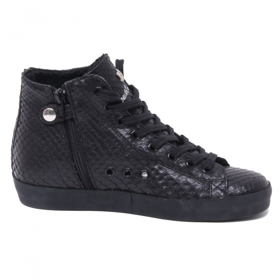 B2930 sneaker alta donna LEATHER CROWN scarpa stampa pitone nero shoe woman