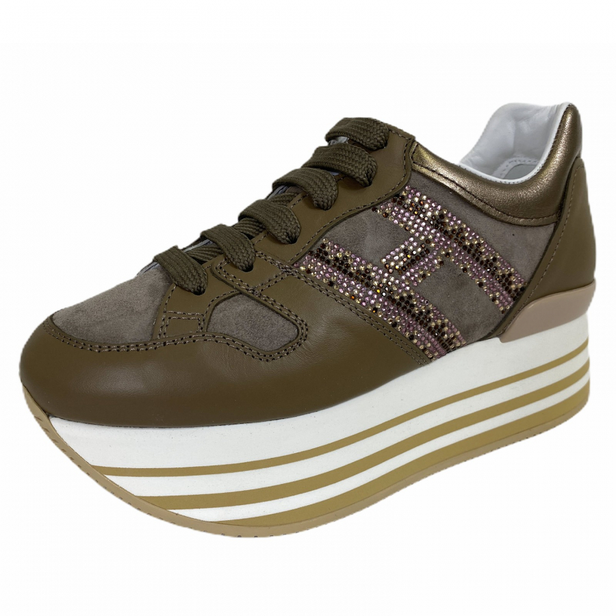 C18 sneakers donna HOGAN H283 MAXI H STRASS bronze brown shoes women
