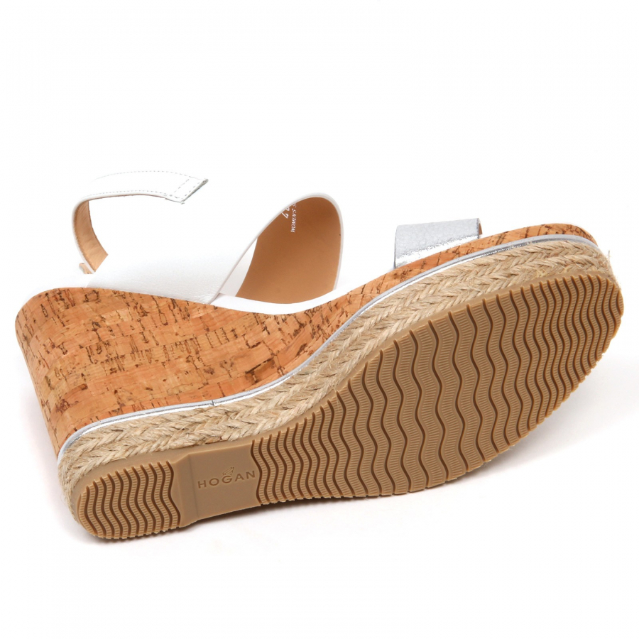 D0250 sandalo donna HOGAN H324 scarpa zeppa sughero argento bianco