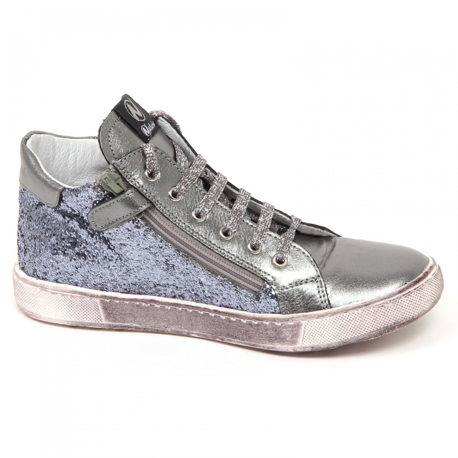 E2594 sneaker bimba NATURINO scarpe grigio laminato glitter shoe kid baby girl 