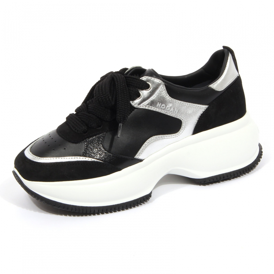 G0776 sneaker donna HOGAN MAXI ACTIVE black/silver shoes woman