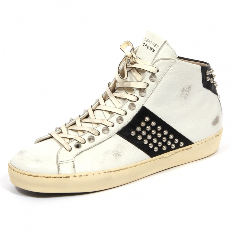 Sneaker White/grey/black Leather Crown - Le Follie Shop