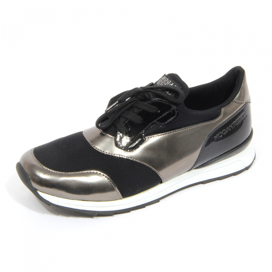 G4148 sneaker bimba girl HOGAN REBEL black/grey fabric/patent leather ...