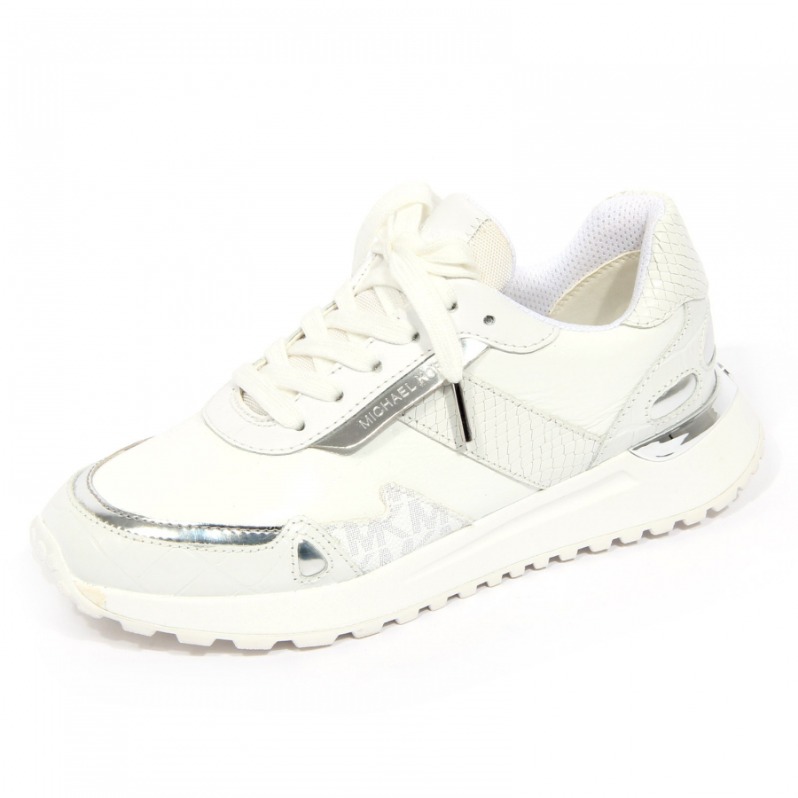 Michael Kors Allie White Leather Gold Trim Lace Up Trainer