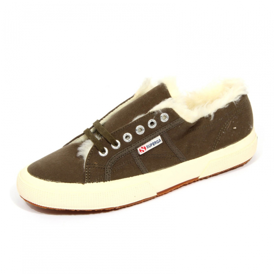 H0156 sneaker uomo SUPERGA military canvas/eco fur shoes man