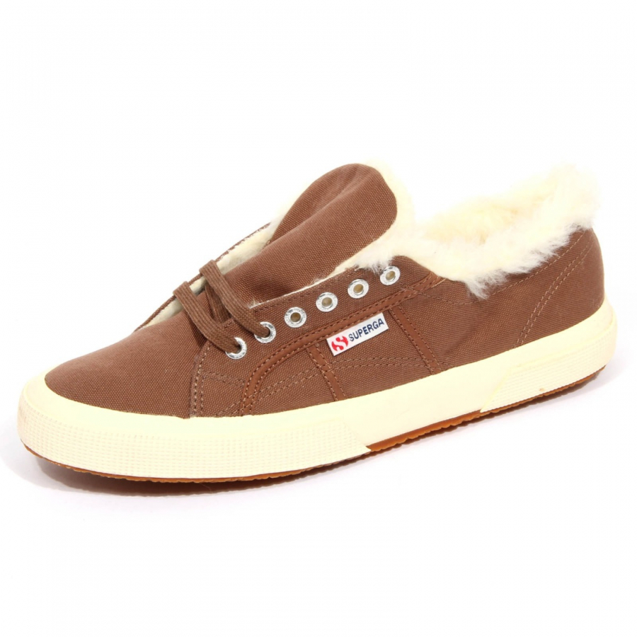 H0388 sneaker uomo SUPERGA men canvas/eco fur shoe brown