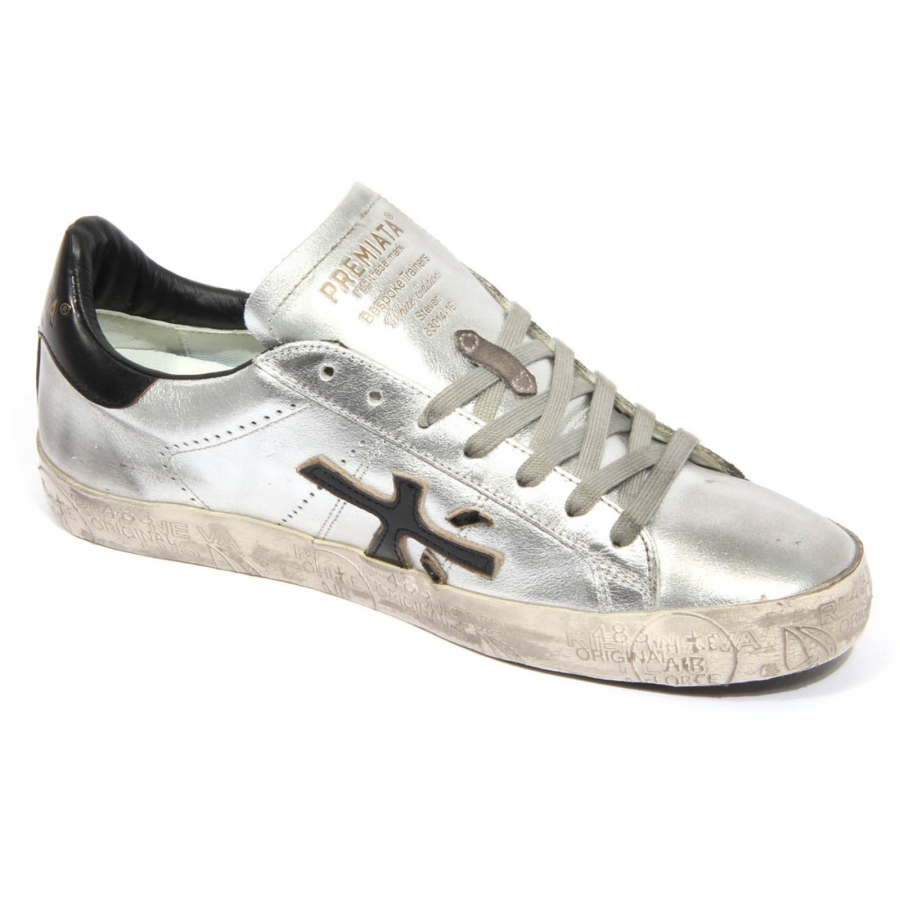 H0580 sneaker uomo PREMIATA STEVEN men vintage effect leather shoe silver