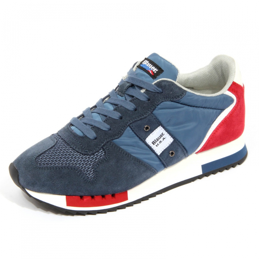 H0678 sneaker uomo BLAUER men QUEENS01 suede/fabric shoes blue/red