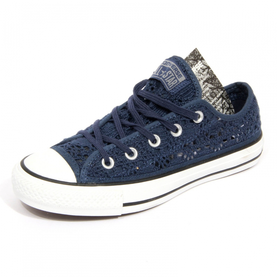 H1118 sneaker donna CONVERSE woman ALL STAR perforated crochet shoe blue